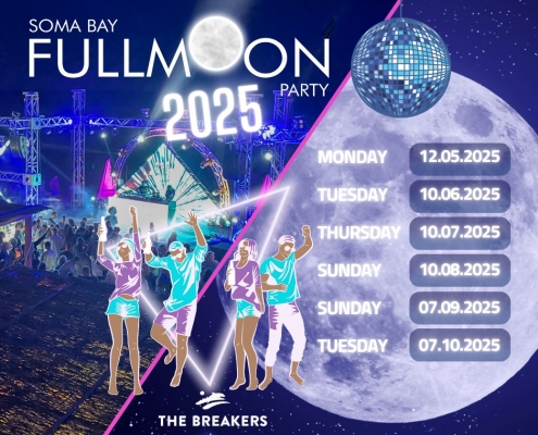 Join us for the 2025 Full Moon Party at The Breakers Somabay! Epic beach vibes, live DJs & unforgettable nights under the moon. Save the dates!
