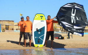 The KiteHouse team with an example of the high-quality Wingfoil rental material